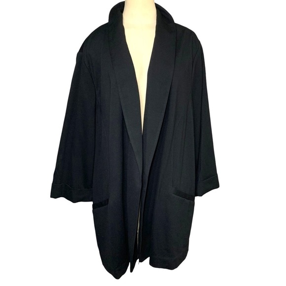 Penningtons Cardigan Jacket Women Sz 28 Black Open Jersey 3/4 Sleeve Side Pocket - Picture 1 of 16